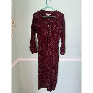 The Limited‎ Polka Dot M Midi Dress Cranberry Gray Lost Sleeve Tie Back